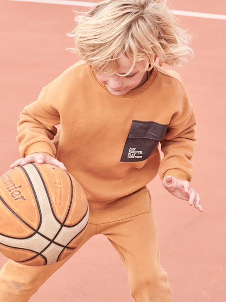 Sudadera deportiva con bolsillos de dos tejidos para niño nuez de pacana 