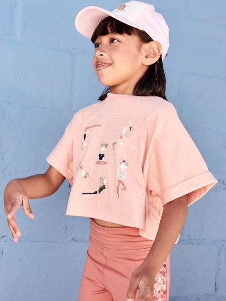 Camiseta deportiva cropped con motivo de chicas, para niña albaricoque 