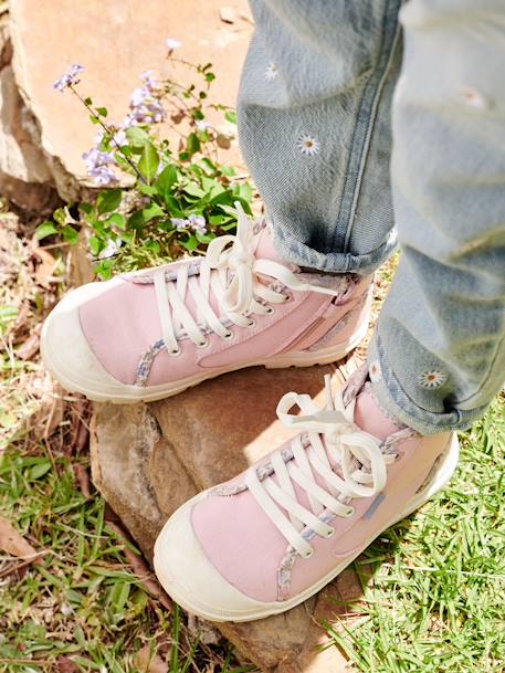 Zapatillas deportivas infantiles de caña alta con cordones y cremallera rosa -