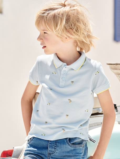 Polo de punto piqué con estampado para niño azul estampado 