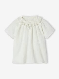Niña-Blusa de gasa de algodón con cuello de bordado inglés para niña