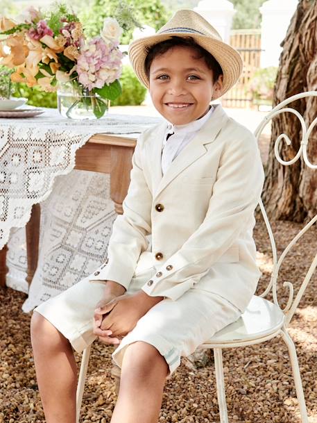 Señora Paloma Espacioso Chaqueta de ceremonia de algodón y lino para niño beige claro liso con  motivos - Vertbaudet