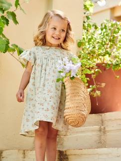 Niña-Vestido de gasa de algodón estampado con mangas mariposa, para niña