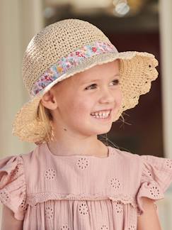 Niña-Accesorios-Gorros, bufandas, guantes-Sombrero aspecto paja efecto ganchillo con lazo estampado para niña