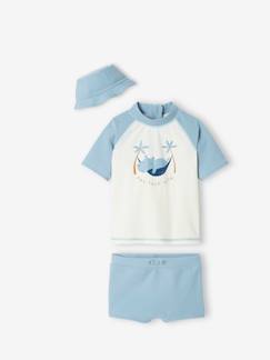 Bebé-Bañadores y accesorios de playa-Conjunto de baño anti-UV para bebé niño: camiseta + bañador bóxer + sombrero bob con estampado de hipopótamo