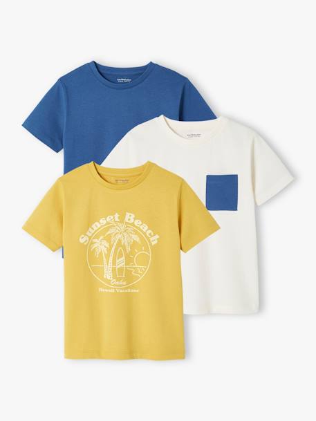 Pack de 3 camisetas surtidas de manga corta, para niño AZUL MEDIO LISO CON MOTIVOS+lote amarillo+lote rojo+lote verde+MARRON MEDIO BICOLOR/MULTICOLO 