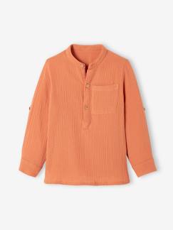 Niño-Camisas-Camisa de gasa de algodón con mangas remangables, para niño