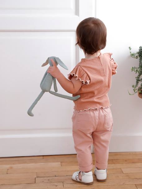 Pantalón «paperbag» con cinturón para bebé liquen+rosa maquillaje 