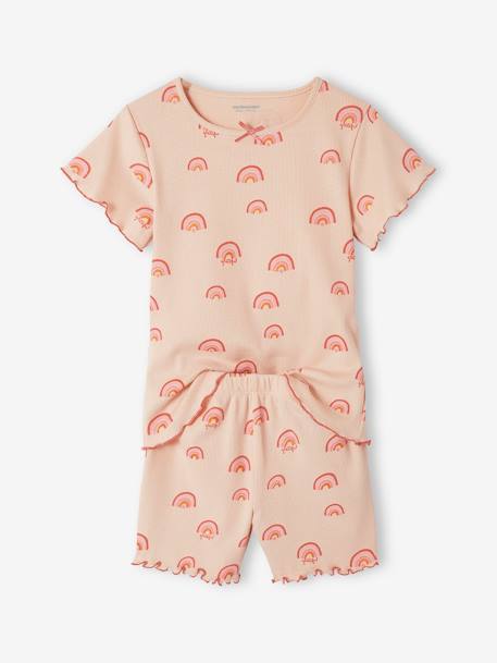 Pack de 2 pijamas con short de punto de canalé con estampados para niña rosa maquillaje 