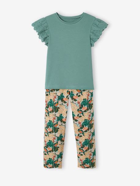 Conjunto de camiseta anudada y pantalón vaporoso estampado, para niña AMARILLO MEDIO LISO+AZUL FUERTE LISO+coral+verde esmeralda 