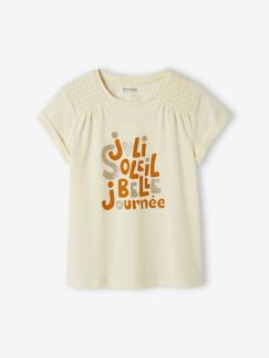 Niña-Camisetas-Camiseta con texto irisado y hombros con smocks para niña