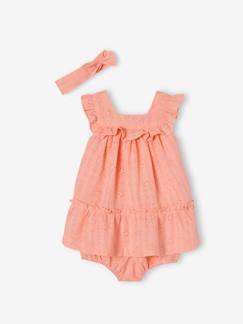 -Conjunto de bordado inglés para bebé: vestido, pantalón bombacho y cinta del pelo