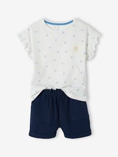 Niña-Conjuntos-Conjunto de camiseta y short de gasa de algodón para niña