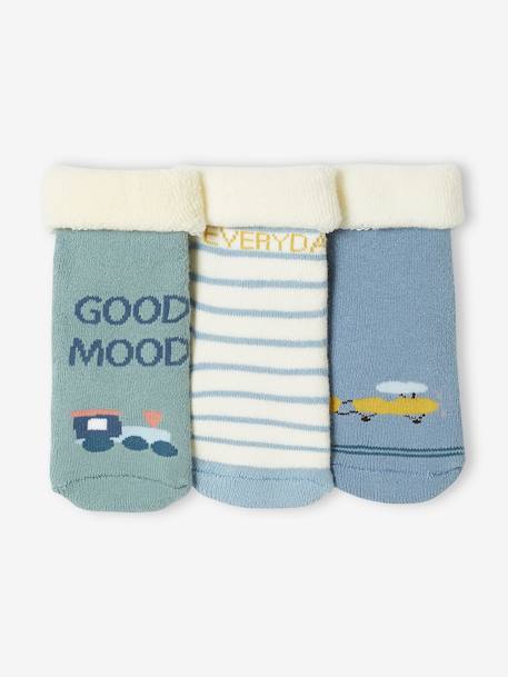 Pack de 3 pares de calcetines Avión y Tren para bebé niño azul hielo 