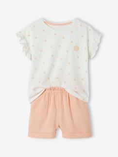 Niña-Conjuntos-Conjunto de camiseta y short de gasa de algodón para niña
