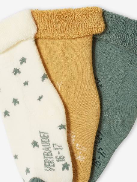 Pack de 3 pares de calcetines estrellas, nube y sol para bebé verde sauce 