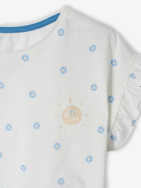 Conjunto de camiseta y short de gasa de algodón para niña azul marino+melocotón 