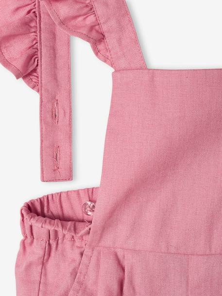 Peto de lino y algodón con volante para bebé rosa 