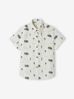 Niño-Camisas-Camisa de manga corta con motivos de estilo surfista con toque de lino para niño