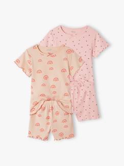 Niña-Pijamas-Pack de 2 pijamas con short de punto de canalé con estampados para niña