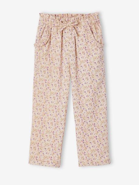 Pantalón pesquero de gasa de algodón estampado de flores, para niña AZUL MEDIO ESTAMPADO+BLANCO MEDIO ESTAMPADO+crudo+rosado 