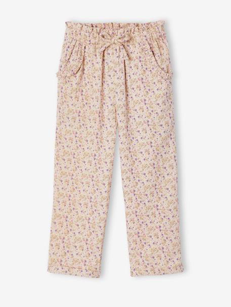 Pantalón pesquero de gasa de algodón estampado de flores, para niña AZUL MEDIO ESTAMPADO+blanco estampado+crudo+rosado 