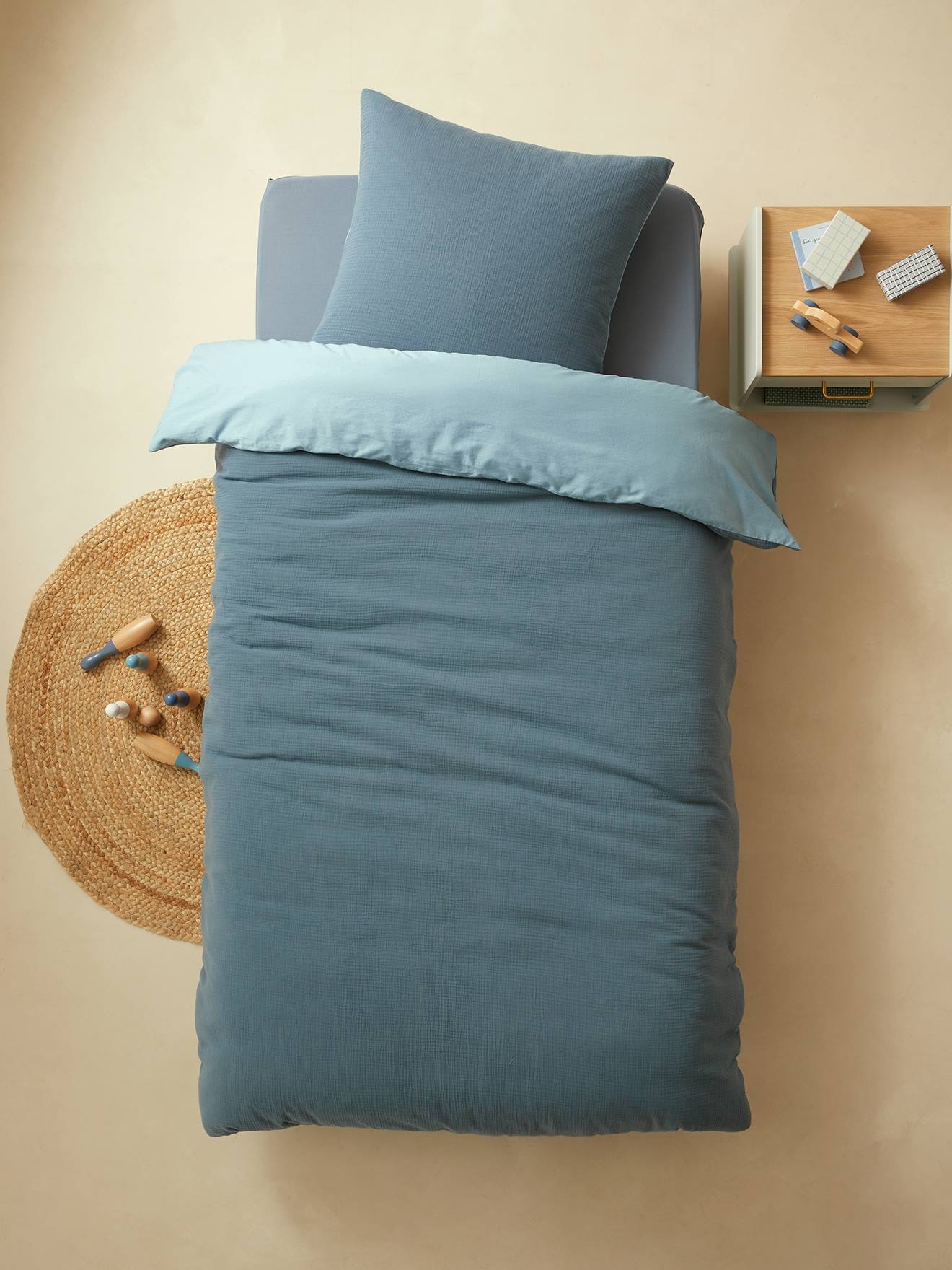 Funda nórdica y una funda de almohada de algodón (140 cm) Map Azul -  Textiles para niños - Eminza