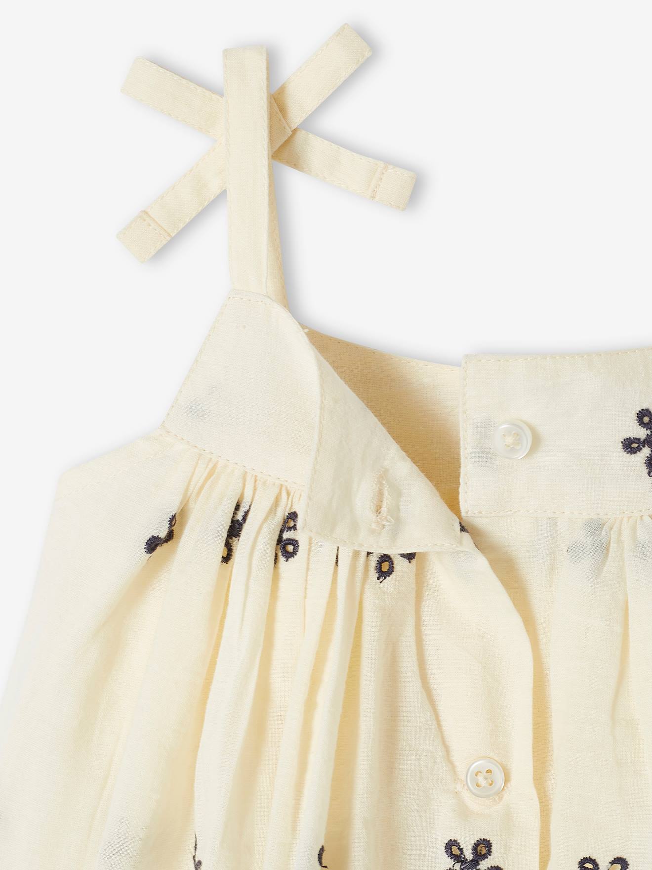 Conjunto de 3 prendas de gasa de algodón para bebé: vestido + pantalón  bombacho + turbante - crudo