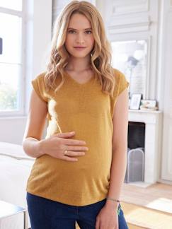 Ropa Premamá-Camiseta de lino y algodón con cuello de pico para embarazo