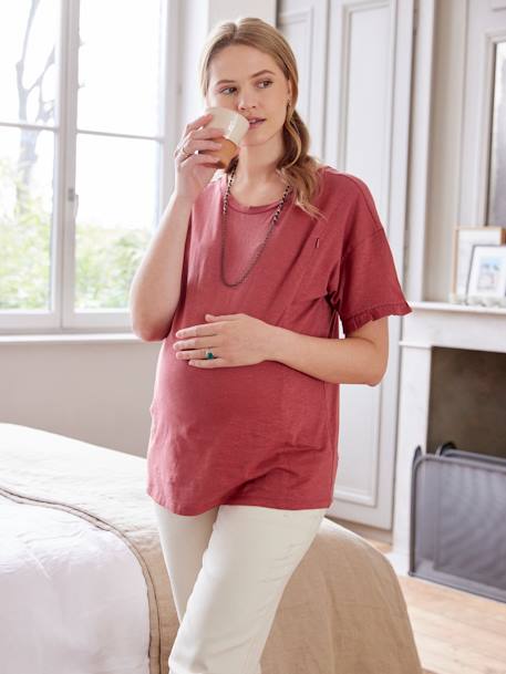 Camiseta de punto mezclado para embarazo y lactancia arcilla 