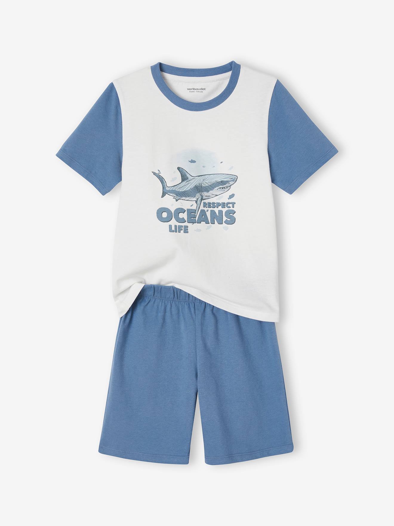 Pijama con short con estampado tiburón niño - Basics azul - Vertbaudet