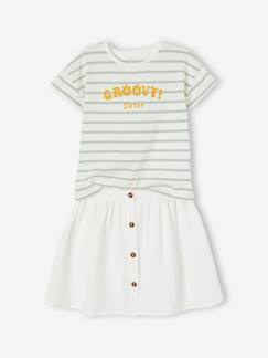 Niña-Conjuntos-Conjunto de camiseta y falda de gasa de algodón para niña