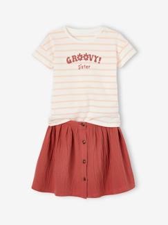 Niña-Conjunto de camiseta y falda de gasa de algodón para niña
