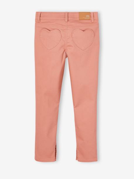 Pantalón slim indestructible con bolsillos detrás en forma de corazón para niña rosado+verde sauce 