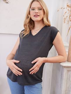 Ropa Premamá-Camiseta de lino y algodón con cuello de pico para embarazo
