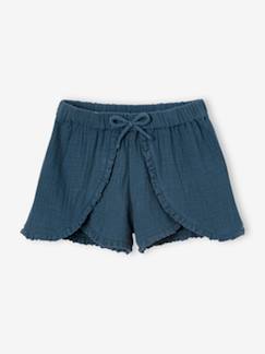 Niña-Shorts y bermudas-Short fantasía de gasa de algodón decorado con volantes para niña