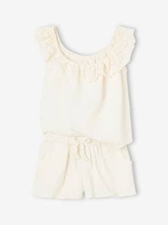 Niña-Conjuntos-Conjunto de gasa de algodón para niña: camiseta de tirantes con volantes y short