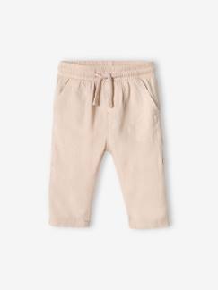 Bebé-Pantalones, vaqueros -Pantalón acortable de lino y algodón para bebé