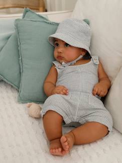 Bebé-Conjunto de lino y algodón para bebé: peto y sombrero
