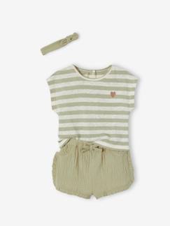 Bebé-Conjuntos-Conjunto para bebé: short, camiseta a rayas y cinta del pelo