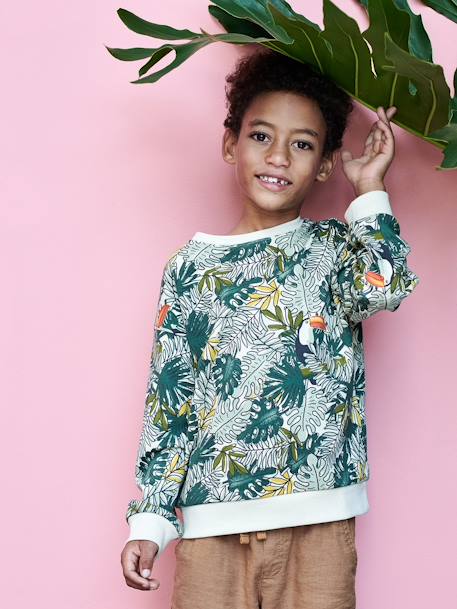 Sudadera con motivos de jungla para niño blanco estampado 