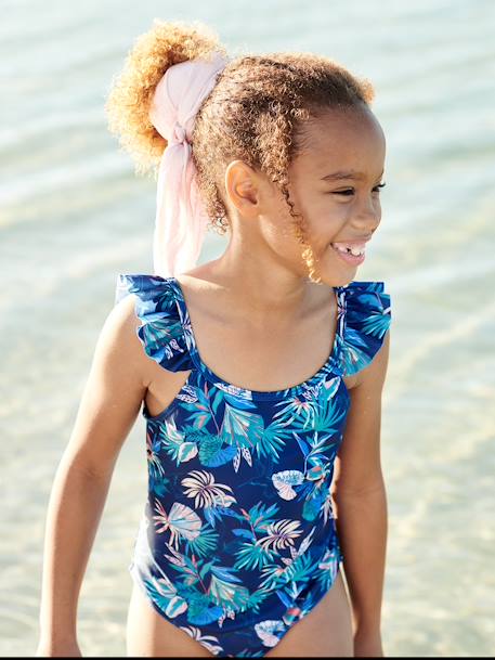 Bañador con estampado tropical para niña azul marino 
