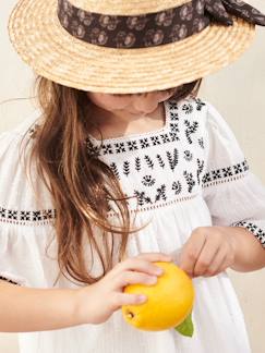 Niña-Accesorios-Sombreros-Sombrero aspecto paja con lazo estampado para niña