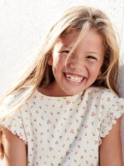 Niña-Camisetas-Camiseta de canalé con estampado de flores para niña
