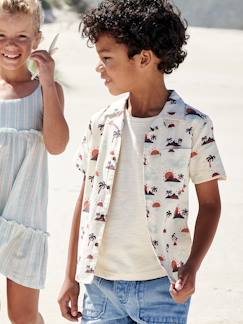 Niño-Camisas-Camisa de manga corta con motivos de palmeras y toque de lino para niño