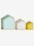 Pack de 3 estanterías casitas AZUL OSCURO LISO+Madera/multicolor+ROSA MEDIO LISO 