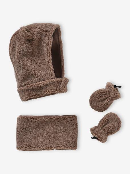 Bebé-Conjunto oso para bebé niño de pasamontañas + snood + manoplas de sherpa