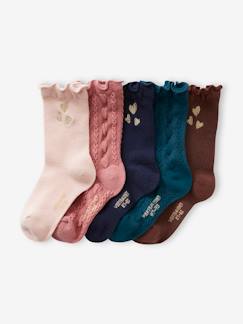 Niña-Ropa interior-Pack de 5 pares de calcetines de corazones de punto trenzado y de canalé para niña