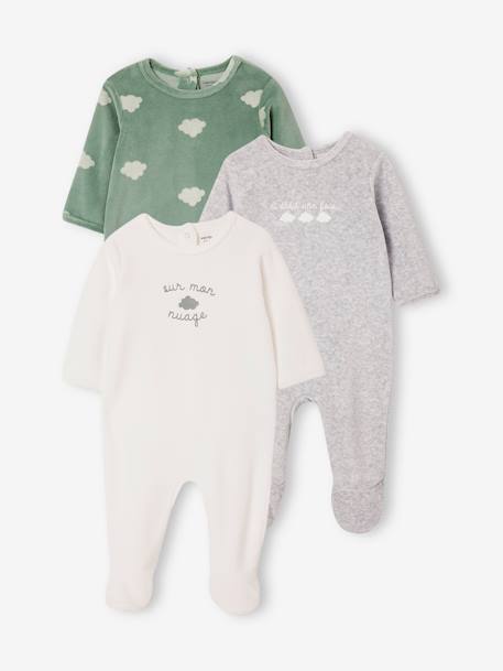 Ecorresponsables-Bebé-Pijamas-Pack de 3 peleles de terciopelo para bebé - BASICS