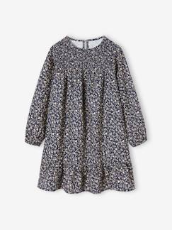 Niña-Vestido de manga larga con smocks y motivos de flores para niña